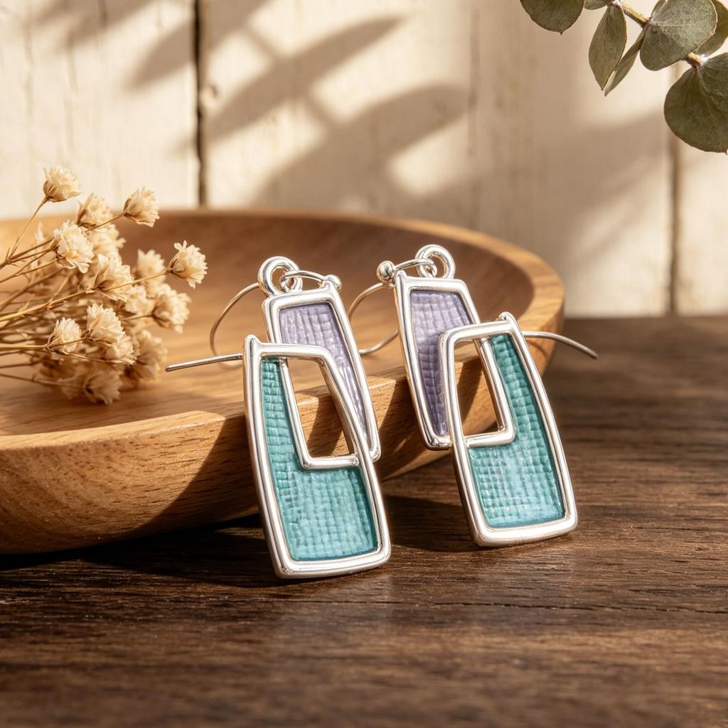 Popular literary and retro double-layer box retro enamel ear hook daily versatile personality niche earrings