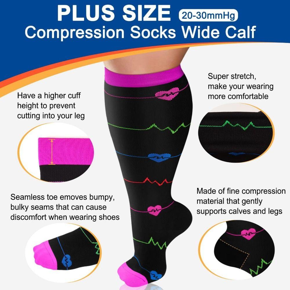 Extra Wide Calf Knee High Stockings Plus Size Calves Leg Stockings Colorful Compression Socks  Men
