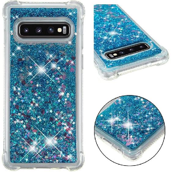 Compatible with Galaxy S10 Case, Bling Glitter Clear Case Floating Quicksand Shockproof Protective Sparkle Silicone Soft TPU Case for Samsung Galaxy