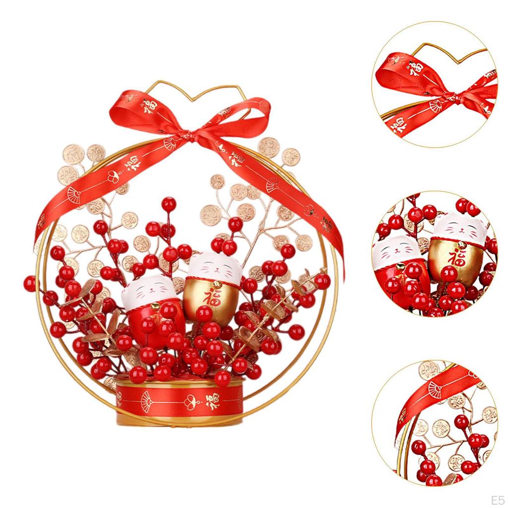 Fake Flower Blessing Bucket Desktop Ornament Chinese Year Decoration Spring Festival Decor for