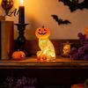 Whimsical Cat Halloween Statue Lighted Pumpkin Figurine Spooky Tabletop Resin Sculpture Indoor Window Display Accessory Autumn Fall Ornament