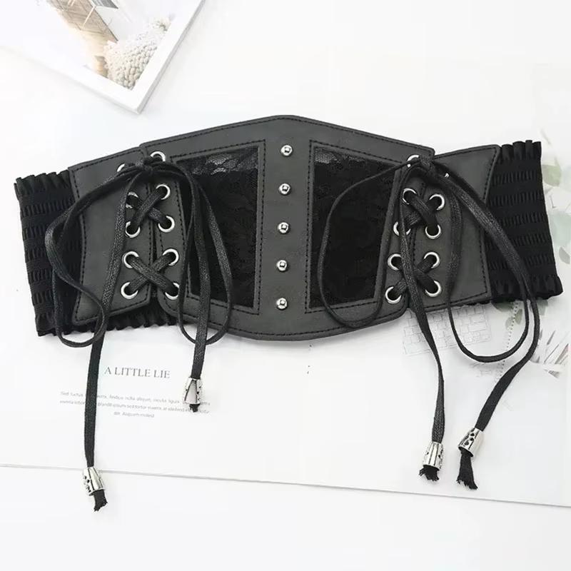 Retro Ladies's Elastic Lace Buckle  Lace Corset Belts Goth Punk Dress Corset Black Belt For Women On Shirt Dress Girdle Corset