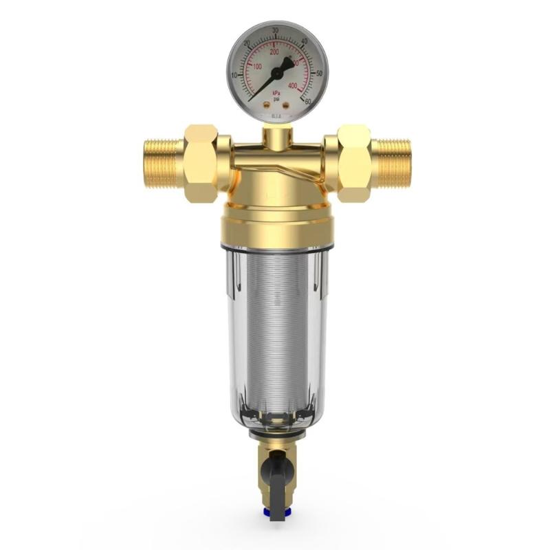 Universal 3/4inch Or 1/2inch Threaded Backwash Sediment Filter with Pressure Gauges for Whole Houses Water Systems
