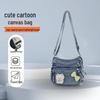 Women's Denim Crossbody Bag, Multi-Pocket, Cartoon Doll Design, Versatile Small Square, Trendy Single Shoulder Bag for Casual Travel