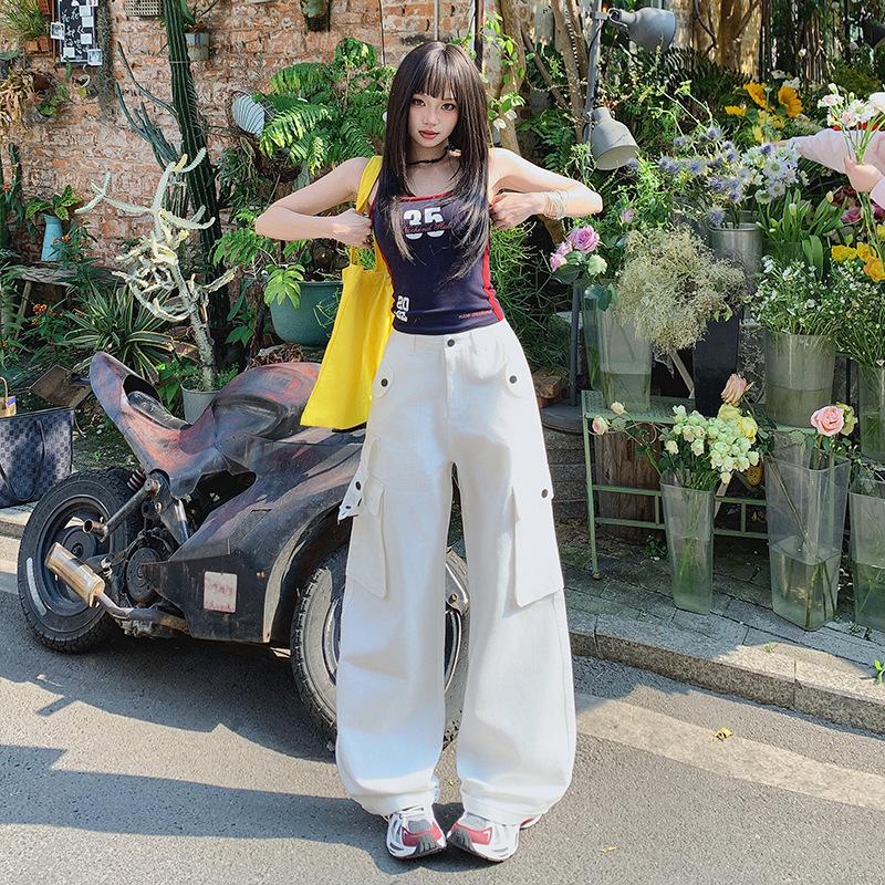 Overalls women's summer high waist 1116 new ins trendy design sense niche retro wide-leg pants slim floor-mopping trousers