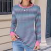 Women's Fashion Casual Striped Print Pleated Comfortable Round Neck Loose Long Sleeve T-shirt Top
