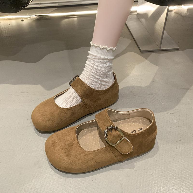 

Retro suede Mary Jane shoes for women s 2025 spring and autumn new shallow mouth Birkenstock single shoes with skirt flat-soled beanie shoes 35 хаки