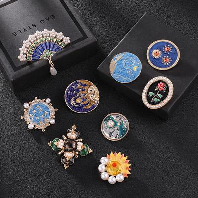 Vintage Palace Sun God Brooch Starry Sky Cloud Enamel Brooches Milky Way Series Accessory Pin Brooches Woman Party