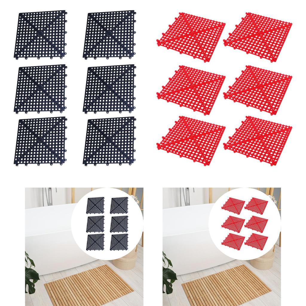 6x Non Slip Splicing Mats Household with Holes Floor Mat 12.6x12.6" Interlocking Floor Tiles for Bath Pool Bar Garden Kitchen
