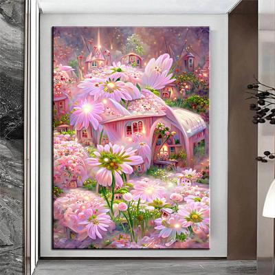 New 5D DIY Diamond Painting Dream Scenery Rhinestone Mosaic Pink Daisy Flower Garden Diamond Embroidery Cross Stitch