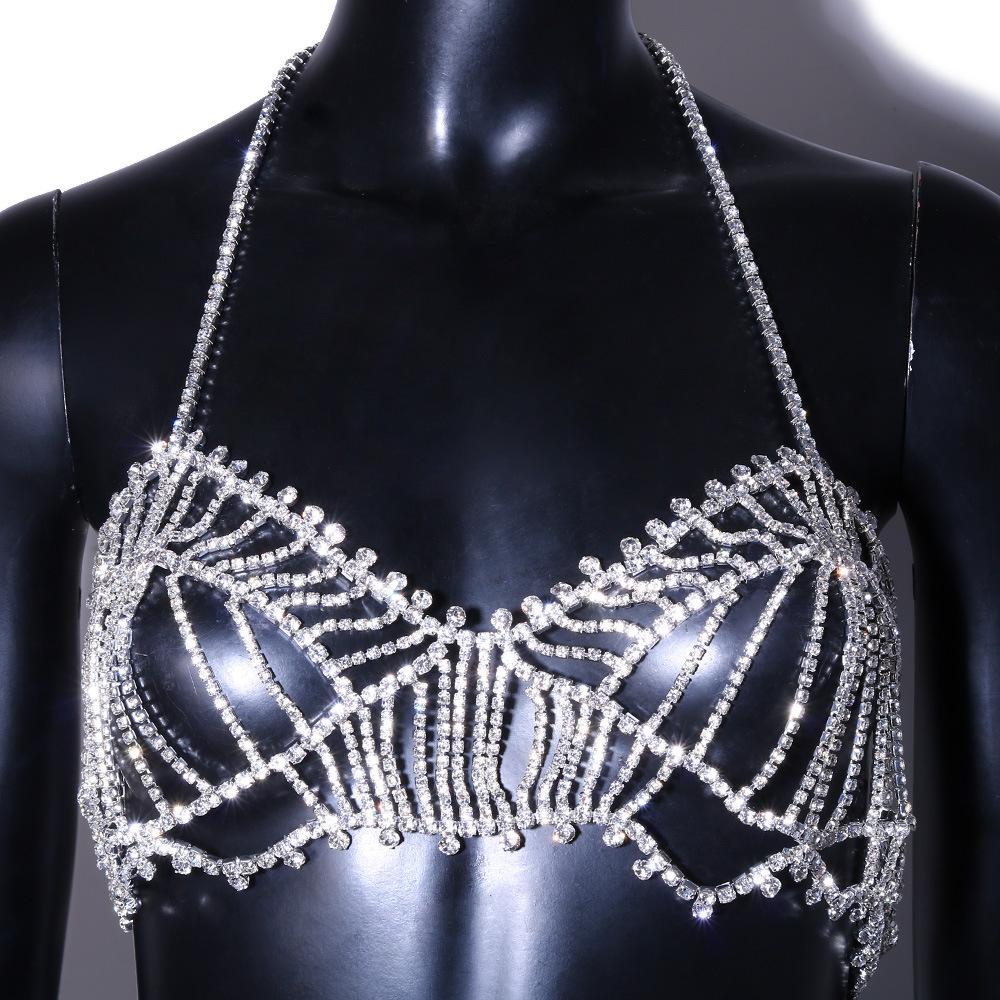 2022 New Crystal Bikini Bra Body Chain Harness Sexy Shiny lux Bling Rhinestone Bra Body Chain Jewelry for Women