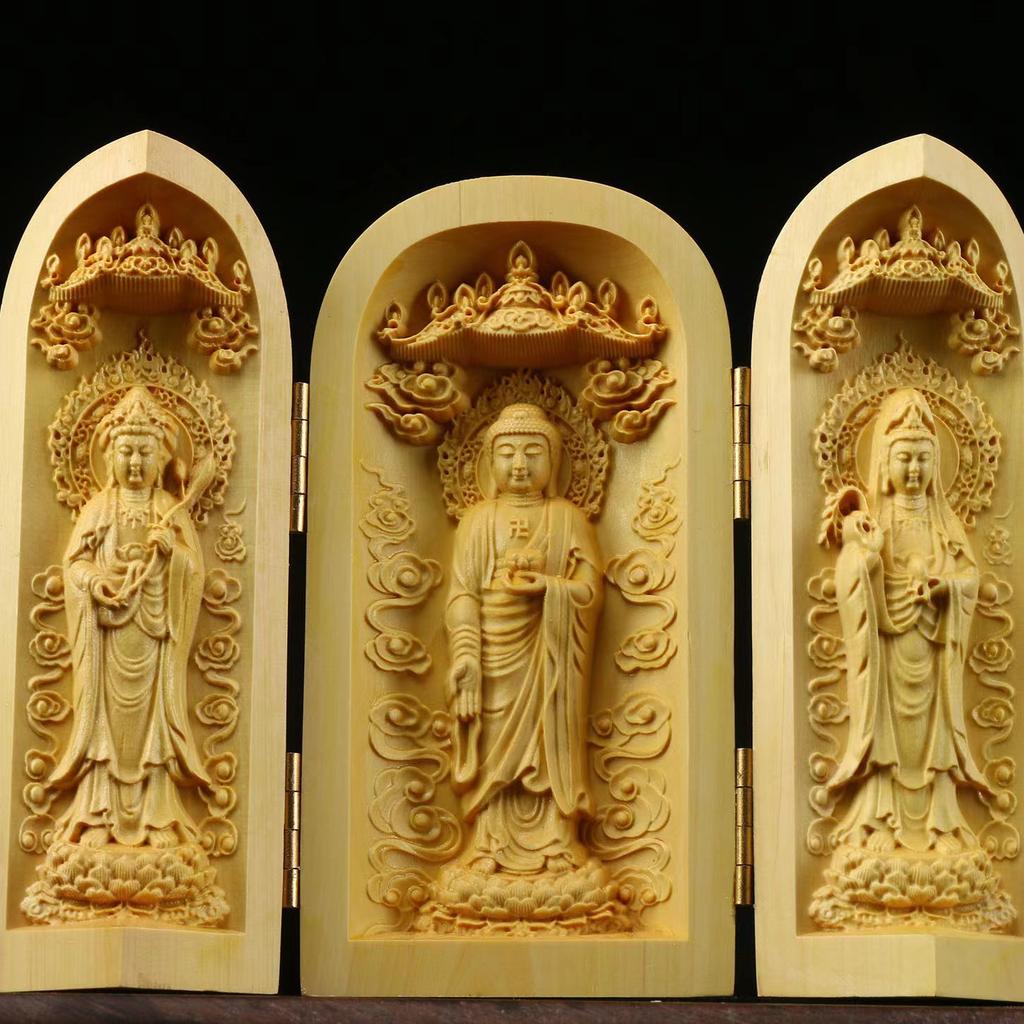 Folding Box Buddha Statue Ornament Guanyin Sculptures, Collapsible Sculpture God of Wealth Crafts Office Home Bedroom Decoration