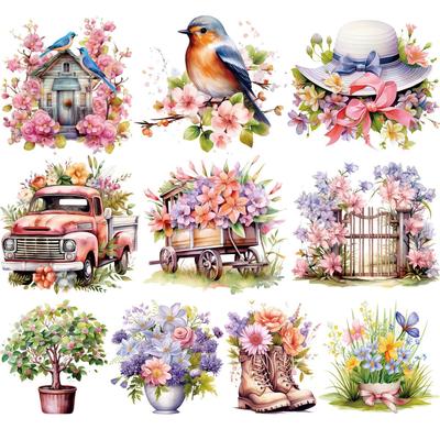 Flower Birds Cars Iron On Transfers For Girl Boy T-Shirt Diy New Stickers Garment Accessory Heat Transfer Dtf Patches Decals