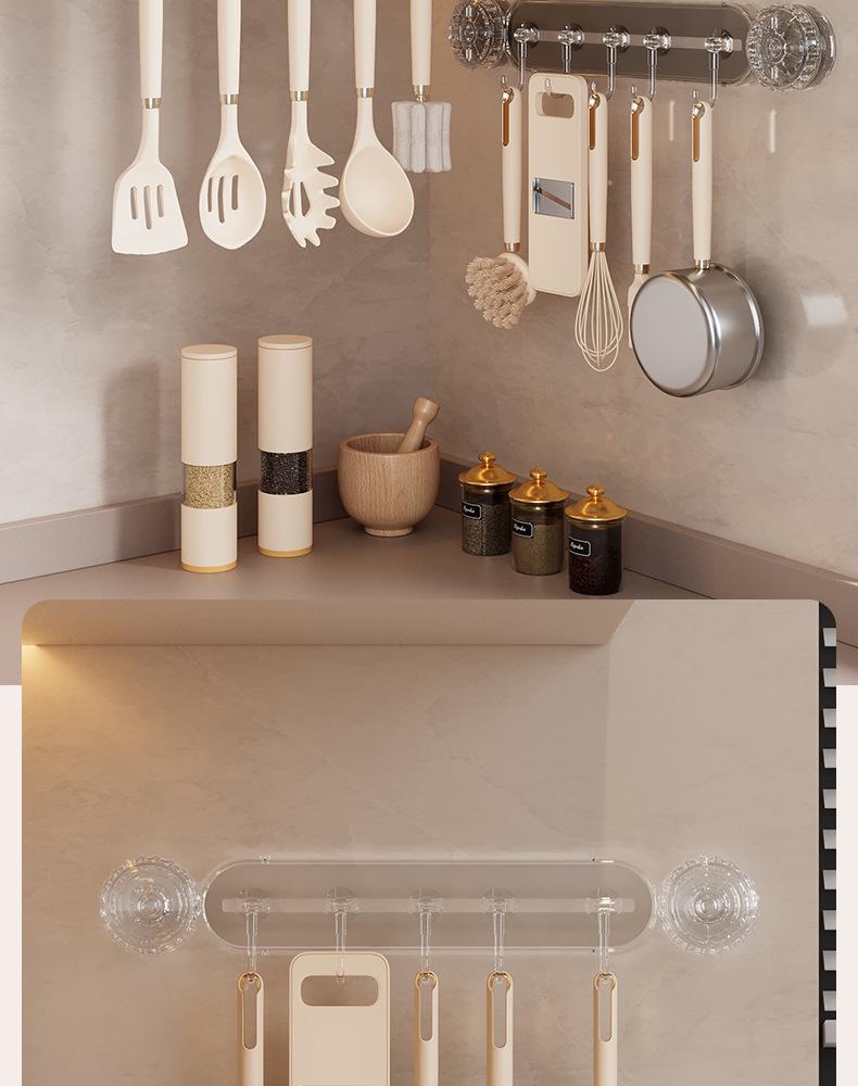 Wall-Mounted Kitchen Organizer: No-Punch Hooks, Spoon & Spatula Rack, Knife Holder Shelf
