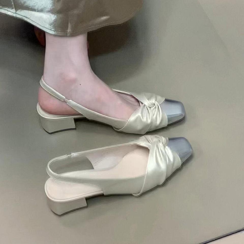 French Xiaoxiangfeng Bow Empty Bag Head Shoes Women's Summer Gentle and Transcendent Foreign Temperament Square Head Evening Sandals