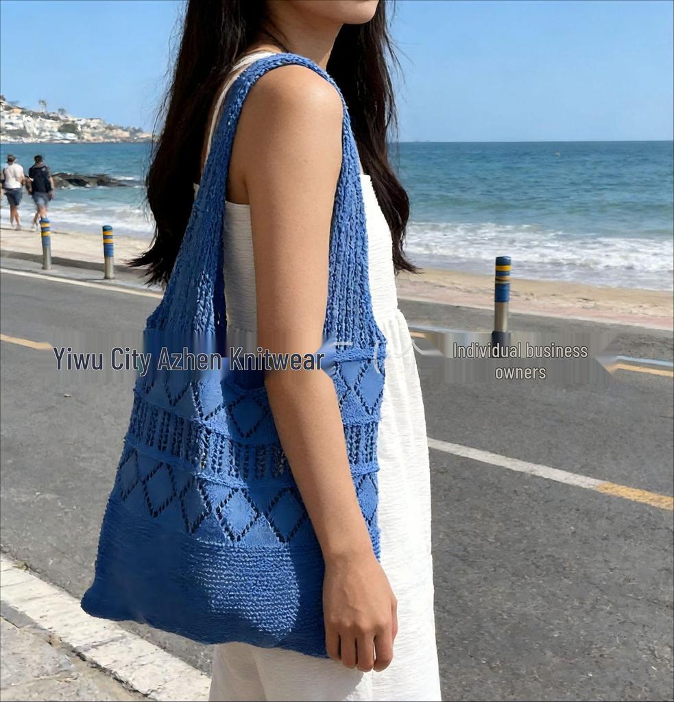 Korean Chic Crochet Mesh Shoulder Bag – Women’s Hand-Knitted Large Tote for Summer Beach