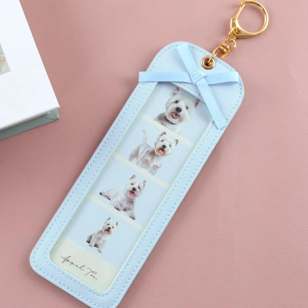 PU Leather Pet Photo Keychain Long Four Grid DIY Photo Clip Fashion PU Leather Keychain  DIY Craft