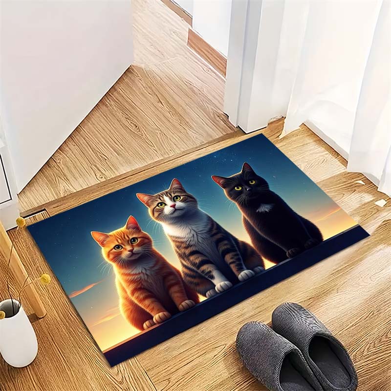 Cute Cartoon Cats Group Non-Slip Doormat, Animal Print Entryway Floor Mat