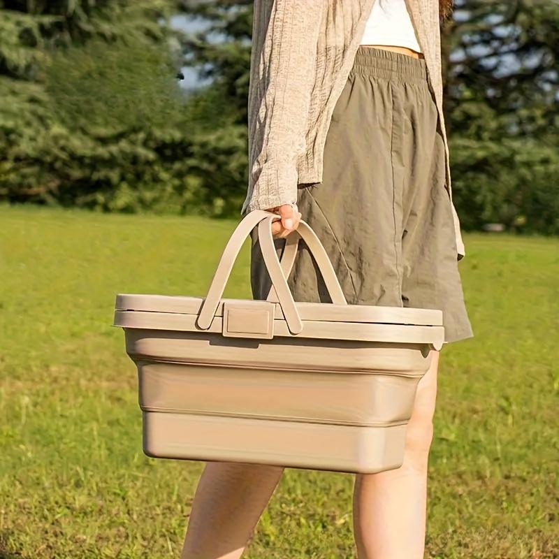 1 Large Capacity Portable ,Outdoor Camping Picnic Basket with Lid | Foldable and Trendy for Spring Outings and Outdoor Dining