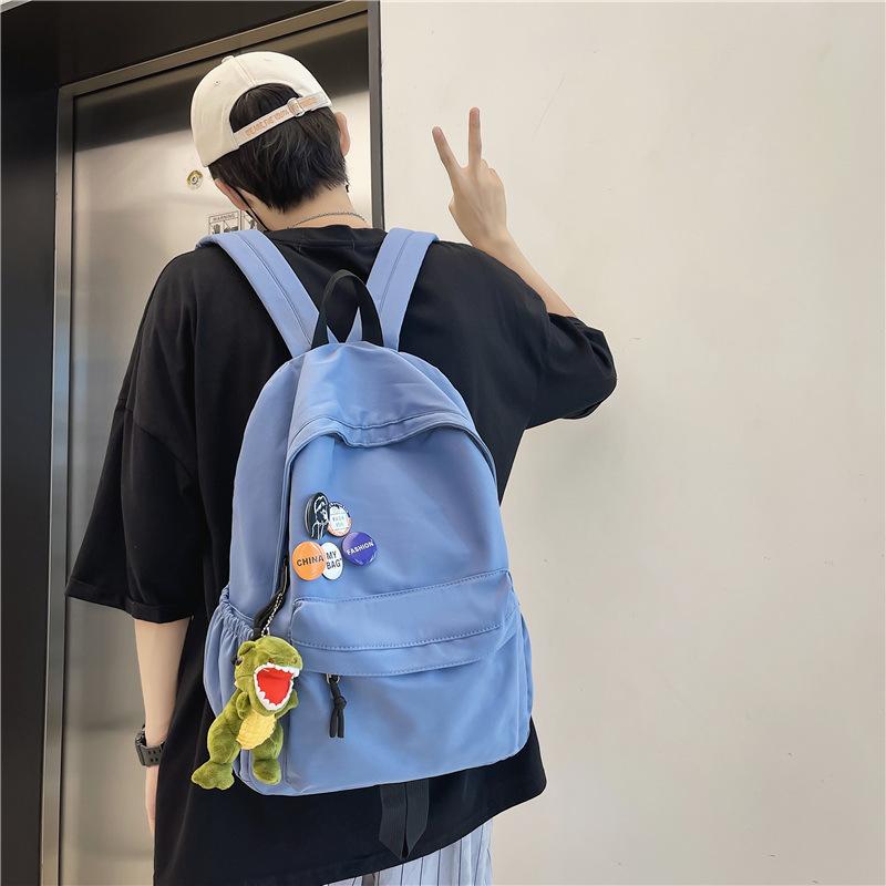 Schoolbag Backpack Men's Simple Lightweight Large Capacity Versatile Backpack Japanese Junior High School Student School Bag Women Send Badges