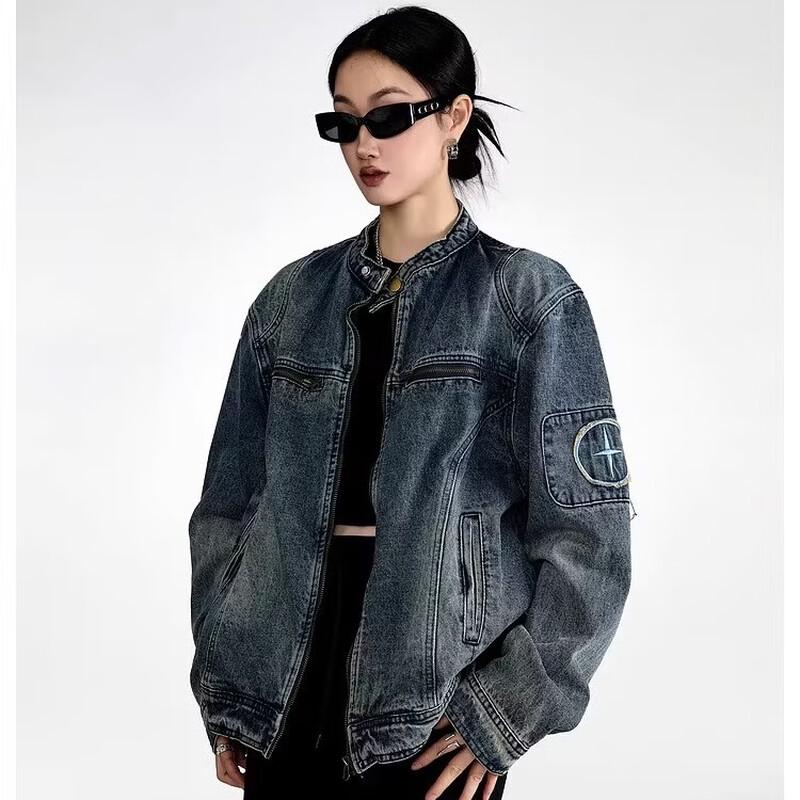 ICH MODE Women's Retro Washed Denim Jacket