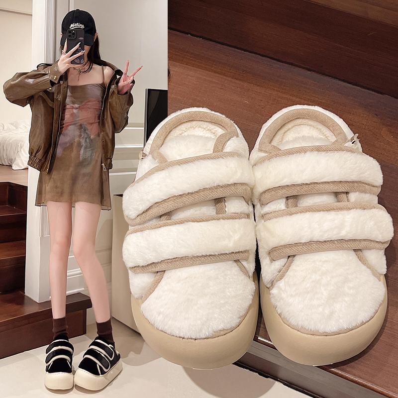Fashion Woman Shoes Female Footwear Low Heels Modis Loafers Fur All-Match Clogs Platform Dress 2024 New Winter Creepers Fashion