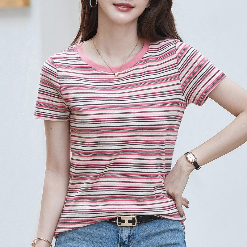 Summer Women's T-shirt Striped Loose Casual Short Sleeve Top