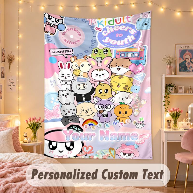 Custom Personalized Tapestry,SEVENTEEN Print Custom Name Text Wall Art Hanging for Bedroom