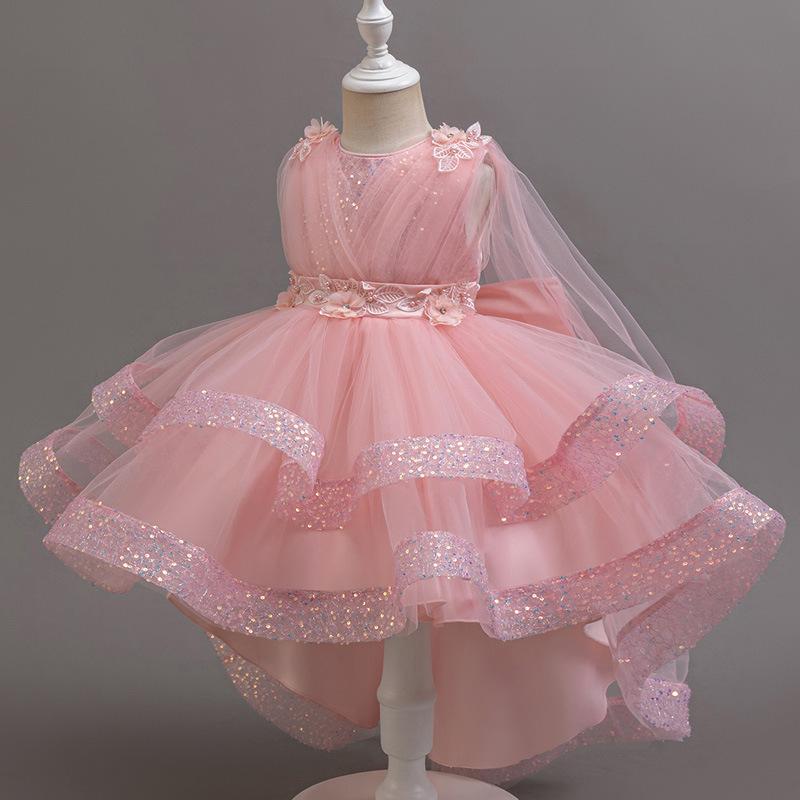 Girls Sequined Puffy Tulle Cake Princess Banquet Party Dress For Kids 100cm