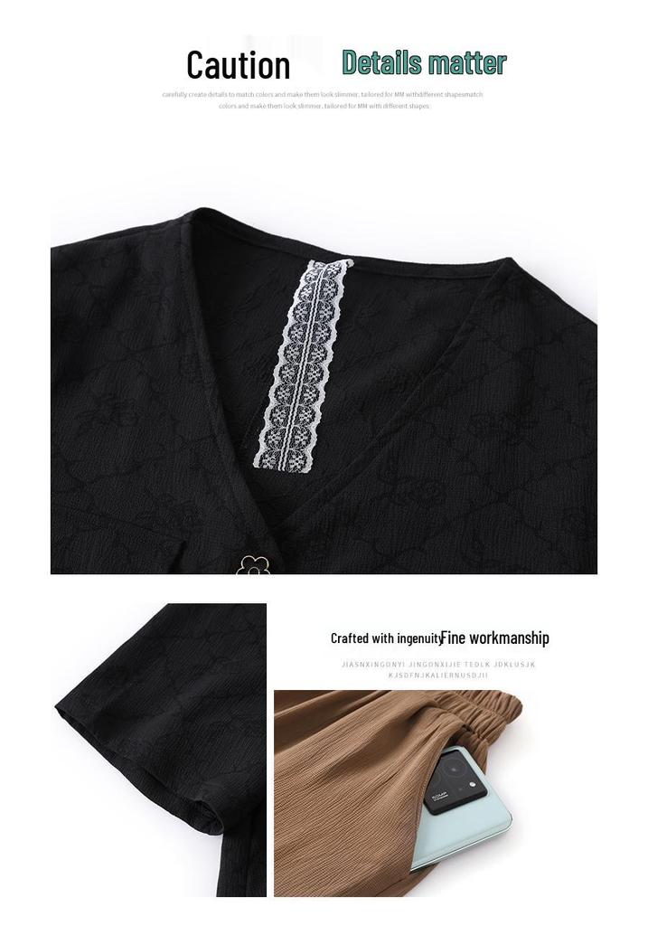 Mom's 2026 Stylish Two-Piece Summer Dress Set: Short-Sleeved Top and Skirt for Middle-Aged Women