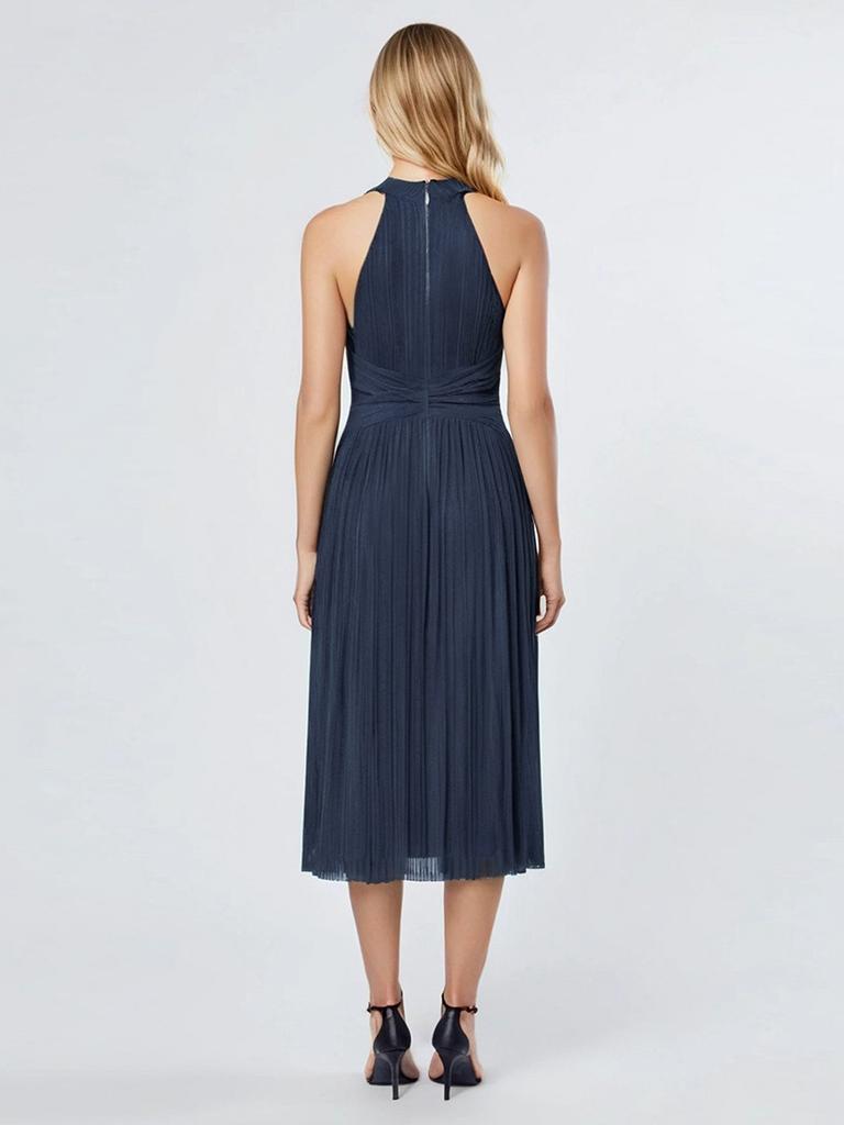 Ever-Pretty Women's Glitter Halter Cocktail Dresses Sleeveless Pletaed A-Line Midi Evening Dresses