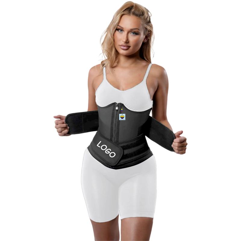 Custom Logo Latex Waist Trainer Shaper Zipper Closure 2 Straps Colombian Girdle Body Shaper Women Long Torso with 9 Steel Bones Xxs