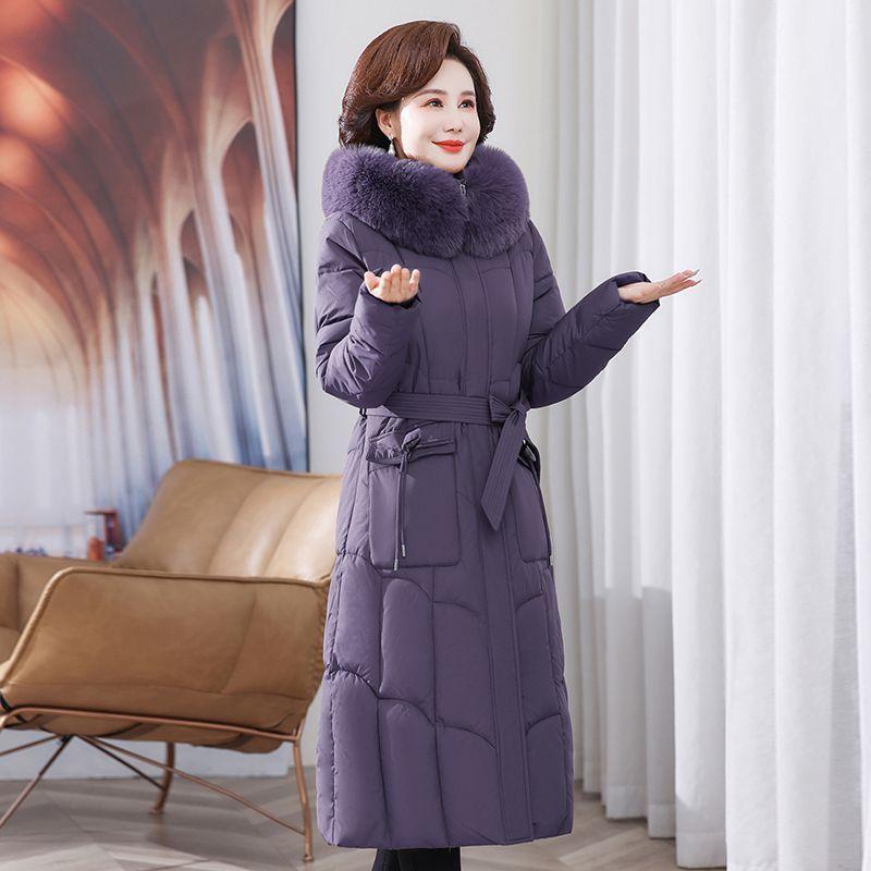 

Зимнее женское пуховое пальто парка пуховики длинные приталенные меховой воротник капюшон матери парки теплые пальто верхняя одежда XXL фиолетовый