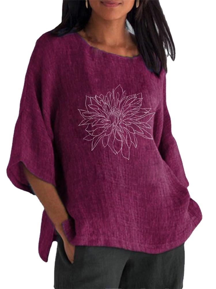 

Women Fashion Cotton Linen Blouse Spring&summer Round Neck 3/4 Long Sleeve Shirt Ladies Pullover Loose Tops 5XL