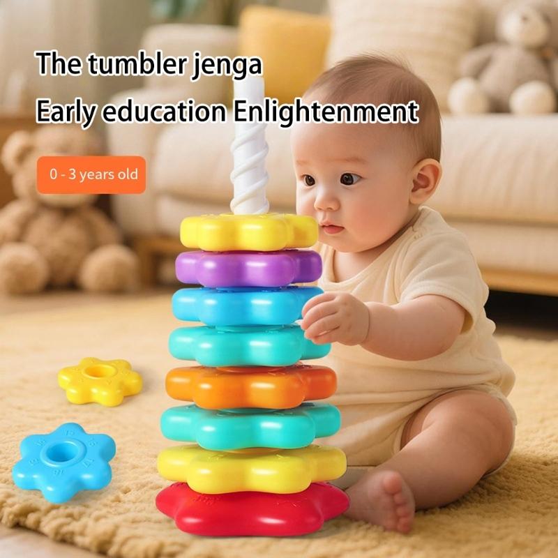 Interactive Rotating Stacking Tower Educational Toy for Toddler Motor Skill Building Colorful Color Sorting Activity Game
