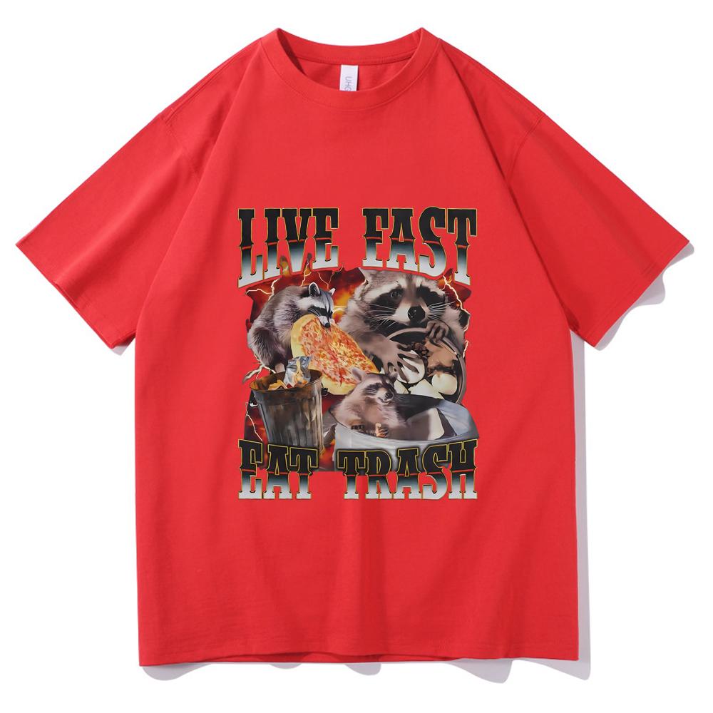 Vintage Raccoon Trash Panda Tshirt Funny Raccoon Live Fast Eat Trash Graphic T Shirts Unisex High Quality Oversized Streetwear S