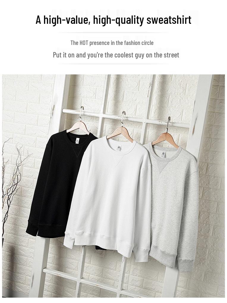 Herren Locker Geschnittenes Dickes 380g Reiner Baumwolle Sweatshirt - Warm, Einfarbig, Kapuzenloser Pullover für Herbst/Winter, Unisex.