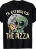1PC Men's Alien Just Here for Pizza Funny Graphic T-Shirt - Retro 80s Pop Culture Design with G