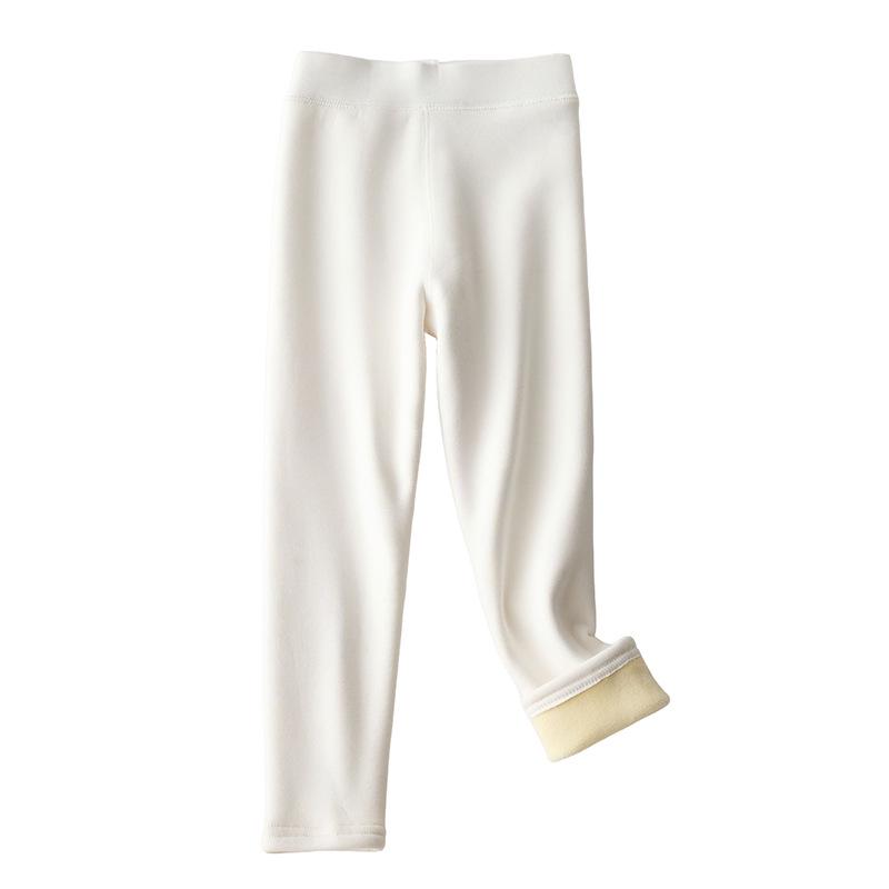 Leggings épais en coton doublé polaire pour filles - Pantalons d'hiver chauds de couleur unie