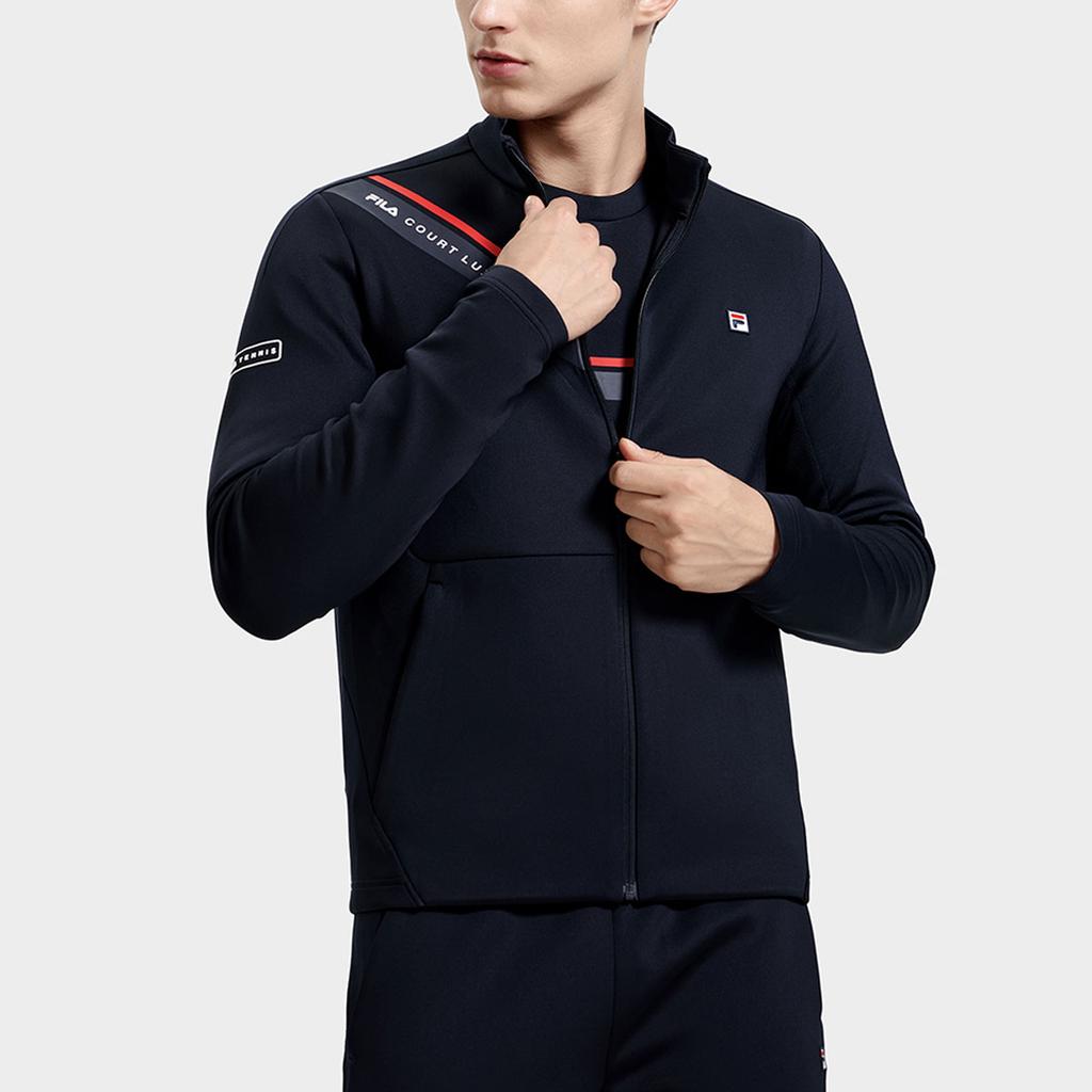 Fila Letter Print Tennis Knit Stand Collar Jacket Men Jacket Dark-Blue A11M313501FNV
