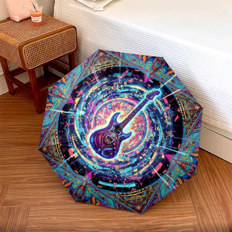 Vintageguitar Pattern Pattern New Style Umbrella, 1 Piece Automatic Folding Umbrella, Portable Travel Umbrella, Outdoor Umbrella, Birthday Gift