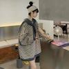 Spring and Autumn Women's Sweatshirt Two-piece Striped Shawl Sweater Retro Minority Loose Large Top Coat