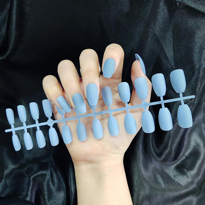 24pcs/set DIY Quick Nails Matte Frosted Long T Solid Color False Nails Multi-color Strips Finished Wear Manicure