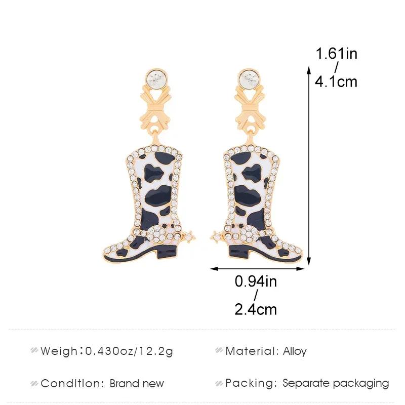 Western Cowboy Red Star Cow Pattern Boots Enamel Stud Earrings for Women Party Fashion Jewelry Minimalist Accessories Wholesale