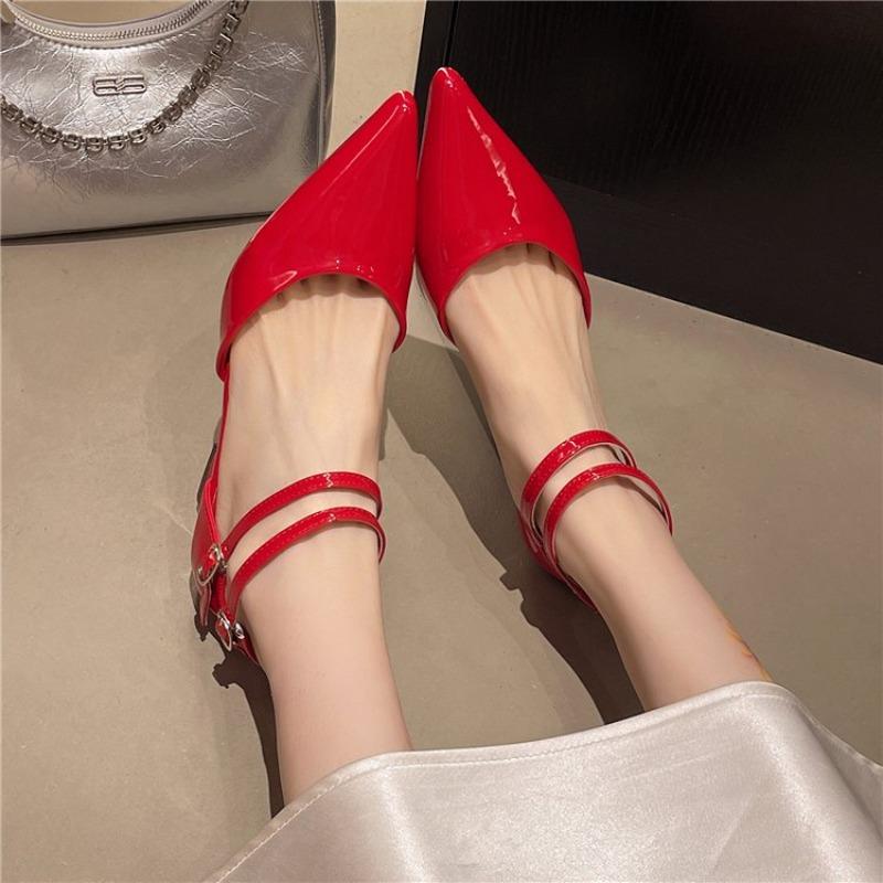 2026 Fashion Pointed Toe Wedges Heels Women Pumps Fashion Double Buckle Strap Sandals Wedding Party Mule Shoes