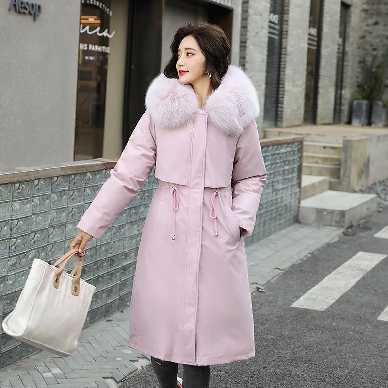 Women's Parker Casual Medium and Long Two Wear Cotton Clothes Winter Slim and Skinny Warm Cotton Jacket Women