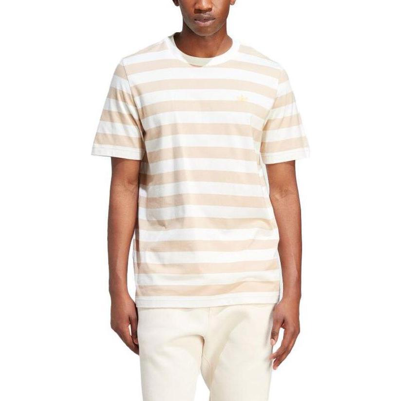 Adidas Originals Striped Round Neck Straight Short Sleeve T-Shirt Men Tops Beige IR7587