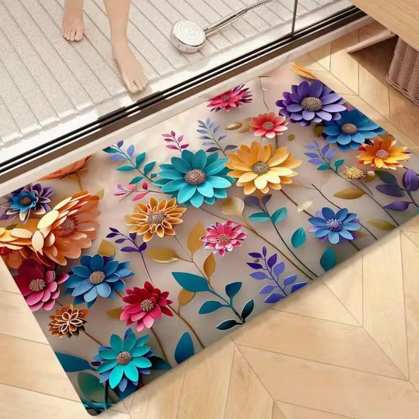 Floral Floor Mats Bathroom and Toilet Absorbent Anti Slip Floor Mats Entrance Door Mats Entrance Door Mats