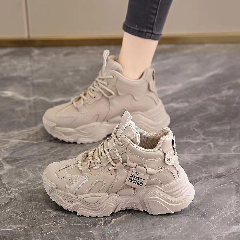 

Dad Shoes Женская новая весенне-осенняя женская обувь Ins Модные универсальные кроссовки с толстой подошвой черного цвета Fried Street с высоким верхом для повседневного ношения 35