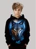 Sudadera con capucha para niños Estampado de lobo en blanco y negro Manga larga Sudaderas Casual Holgada Top para niños Ropa urbana para exteriores Sudadera para niño
